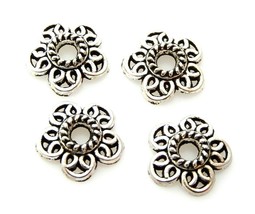 100 Antiqued Tibetan Silver 12mm Cap Scalloped Flower Floral Design Bead... - $9.49