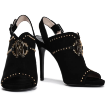 Roberto Cavalli Patent Leather-Trimmed Embellished Suede Slingback Sandal 40 NWT - £324.77 GBP
