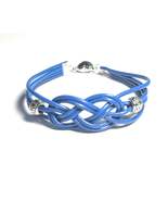 Blue Leather Celtic Knot Bracelet with Silver Alloy Beads and Heart Magn... - $7.99