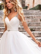 Beautiful Dress Sexy V-Neck A-Line Wedding Dresses Off Shoulder Backless Pleats  - £297.47 GBP