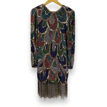 Vintage Creative Creations Silk Beaded Sequin Tassel Fringe Dress Colorf... - $192.54