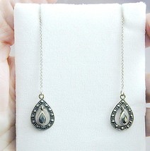 Sterling Marcasite Dangling Earrings Moving Tear Drops 2 Sided Hinged - €26,24 EUR