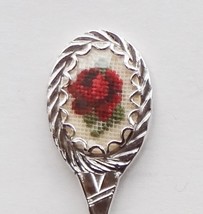 Collector Souvenir Spoon Merry Christmas Petit Point Red Rose Emblem - £5.58 GBP