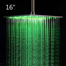 16&quot; Square Ceiling Mount Rainfall LED Shower Head Brushed Nickel Top Spr... - £308.62 GBP