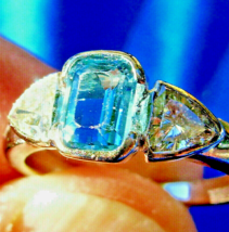 Earth mined Aquamarine Diamond Engagement Ring Hand made 18k Gold Solitaire 6.75 - $2,750.25