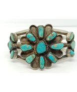 Native American Sawtooth Bezel Turquoise Sterling Silver Cuff 51.1 grams - £231.98 GBP
