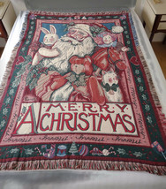 Goodwin Weavers A Merry Christmas Santa Throw Blanket 50”x70” Cotton Made In USA - $24.18