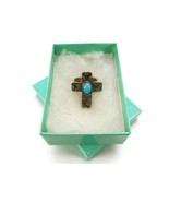 Vintage Navajo Sterling Silver Cross Ring, Turquoise Stone, Size 6, JWL-331 - $88.15