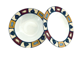 Studio Nova Mikasa Nantucket Two Rim Soup Bowls Shore Symbols on Blue Rim - £18.12 GBP