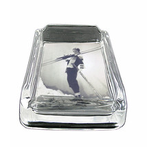 Vintage Skiing D21 Glass Square Ashtray 4&quot; x 3&quot; Smoking Cigarettes Winter Skiers - £38.96 GBP