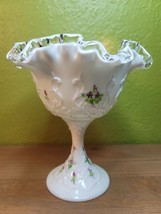 Fenton Silver Crest Footed Bowl Spanish Lace Pattern Hand Painted Signed... - $48.38