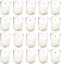 Warm White Unscented Clear Glass Filled Votive Candles 20 Pack, Hand Poured Wax - £25.53 GBP