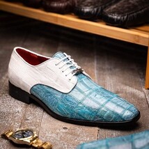 Pissa Genuine Caiman Lizard Patchwork Derby Shoes Aqua/White image 8
