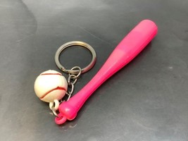 Vintage Souvenir Keyring Pink Baseball Bat Keychain Ancien Porte-Clés Bâton Rose - £8.38 GBP