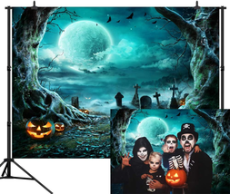 Halloween Backdrop Photography Background Horror Moon Night Scary Cemete... - £10.07 GBP