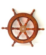 18&quot; Ship Wheel Wooden Brass: Pirate Boat Nautical Wall Hanging Home Decor - £41.27 GBP