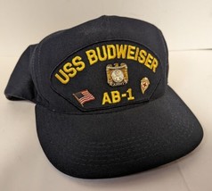 Vintage USS Budweiser AB-1 Snapback Hat Blue US Navy Flag Army Medic Pins - £11.13 GBP