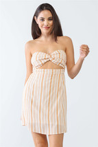 White &amp; Apricot Stripe Print Strapless Twist Cut-out Smocked Back Mini D... - $14.80