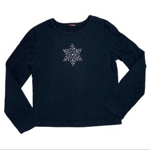 Snowflake Sparkle Gem Classic Solid Black Long Sleeve Tee Winter Snow Sh... - £2.33 GBP