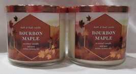 Bath &amp; Body Works 3-wick Scent Candle w/essen oils Lot Set of 2 BOURBON MAPLE - £53.02 GBP