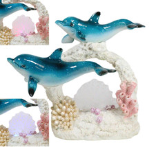 Blue Dolphins Family Swimming Over Acrylic Art Coral Reef LED Light Figu... - $37.99