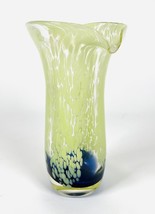 Murano style mouth blown tulip vase in the colors yellow and blue with s... - $149.00