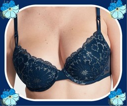 36DD Evening Blue Floral SHIMMER Lace Victorias Secret Lightly Lined Demi UW Bra - £29.89 GBP