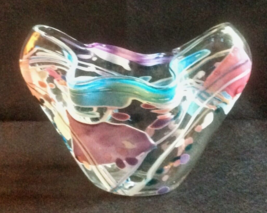 Wavy Hand Blown Glass Colorful Bowl Stephen Nelson Art Small Glass Bowl ... - $175.00