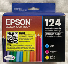 Epson 124 Cyan Magenta Yellow Ink Set T124520 Genuine Sealed Retail Box ... - $19.98