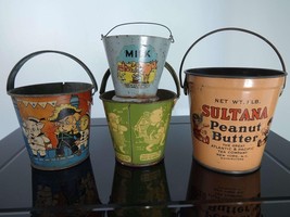 Tin Toy Bucket Collection Sultana Peanut Butter, Ohio Art, Three little pigs, Ma - £149.69 GBP