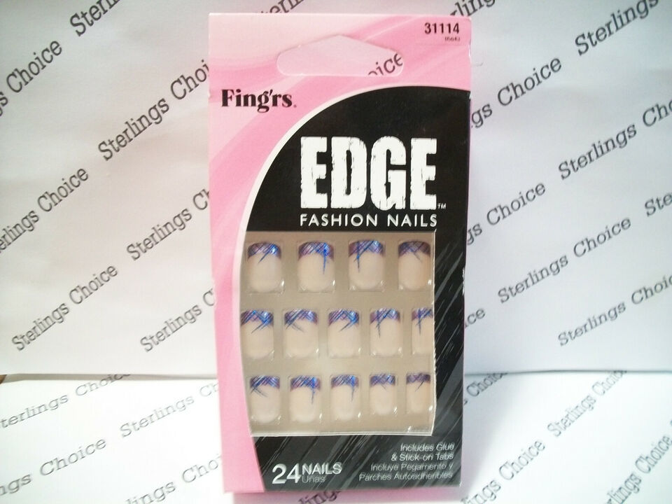 Fing&#39;rs Edge Fashion Nails #31114 Purple and Blue Striped Tips - $7.91