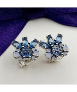 925 Sterling Silver Patterns of Frost Colored Crystal Stud Earrings  - $354.10 MXN