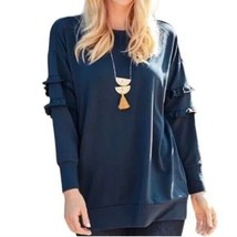 Matilda Jane Cider Boyfriend Sweatshirt Blue oversized ruffle sleeves Medium - £26.94 GBP