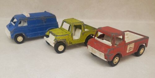 Vintage 1969 TootsieToy Red Fire Chief Pick Up Truck, Blue Van & Green Jeep - $34.45