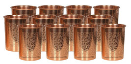 Copper Water Glass Embossed Drinking Tumbler Ayurveda Health Benefits Set Of 12 - £52.24 GBP