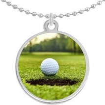 Golf Ball and Hole Round Pendant Necklace Beautiful Fashion Jewelry - £8.58 GBP