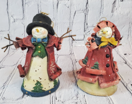 Set of 2 Snowman Ornaments Stiffened Fabric Man Woman Rustic Country Couple - £10.30 GBP