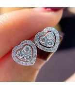 2.9CT Round Cut Moissanite Halo Heart Shape Wedding Stud Earrings 10K Wh... - £256.79 GBP