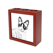 Snowshoe cat - Wooden stand for candles/pens with the image of a cat ! - £15.89 GBP