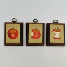 (3) 3&quot;X3.5&quot; Small Hanging Wooden Art - Apple Bites Kitchen Artwork By Re... - $7.02