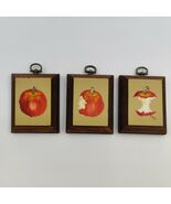 (3) 3&quot;X3.5&quot; Small Hanging Wooden Art - Apple Bites Kitchen Artwork By Re... - €6,06 EUR