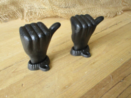 2 Cast Iron Hand Wall Mounted Hook Door Knob Pulls Thumbs Up Drawer Pull Black - £21.57 GBP