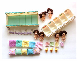 Vintage 1980s Lot of 6 Six Brunette TYCO Quints w/ Baby Cribs Bathtubs Complete - £31.42 GBP