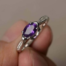 1.25Ct Oval Cut Amethyst &amp; Diamond Pretty Engagement Ring 14k White Gold Over - £77.85 GBP