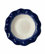 Vintage Young&#39;s 1996 Blue White Speckled Stoneware Bowl with Ruffled Edg... - $16.82