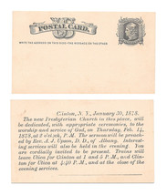UX5 1878 Postal Card Mint Face Preprinted Clinton NY Presbyterian Church - $27.50