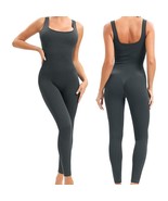 Gray Sz M Women Tummy Control Jumpsuit One Piece Workout Tank Top Unitar... - $29.86 CAD