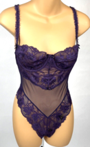 Vintage Victorias Secret Sheer Lace Stretch Teddy Bodysuit Lingerie Purple  - $58.00