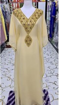 New Moroccan Stylish Kaftan Maxi Farasha Fancy Long Cream Gown Abaya Dre... - $69.00