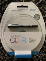 Memorex Printable CD-R 52x 700MB 80 Minute 10-Pack White Sealed with Pen New - $17.70